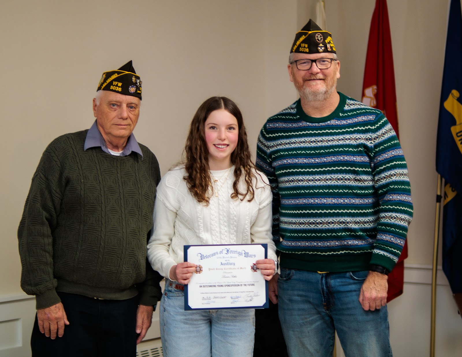 Post members recognize a local student at a Patriot's Pen gathering